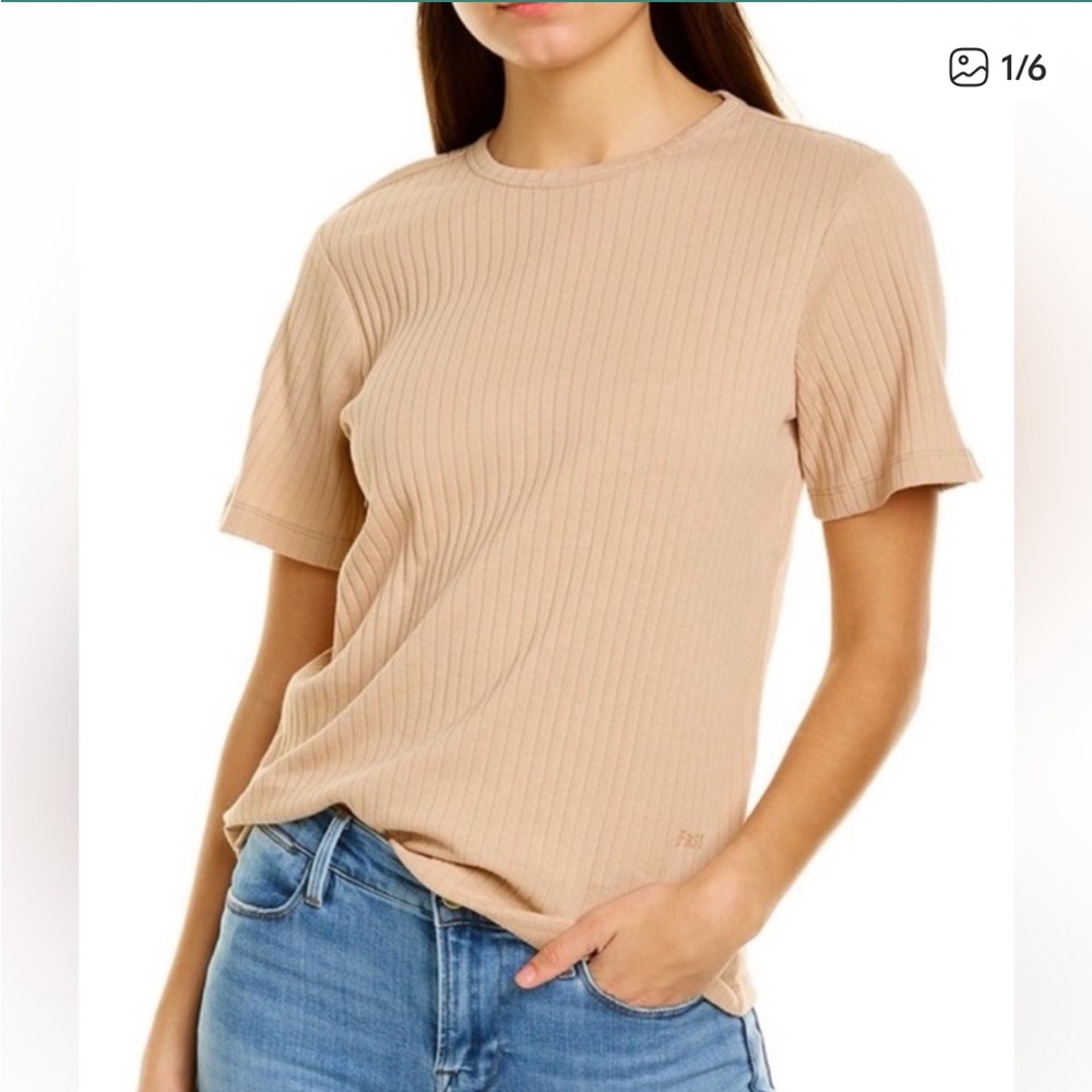 FRAME Denim Tan Ribbed Crew T-Shirt